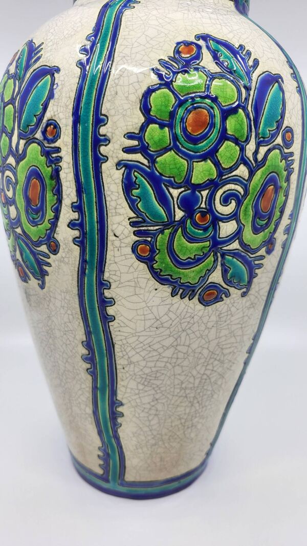 Vase Charles Catteau, Kéramis Boch en céramique grande hauteur Belgique Art Déco 1925