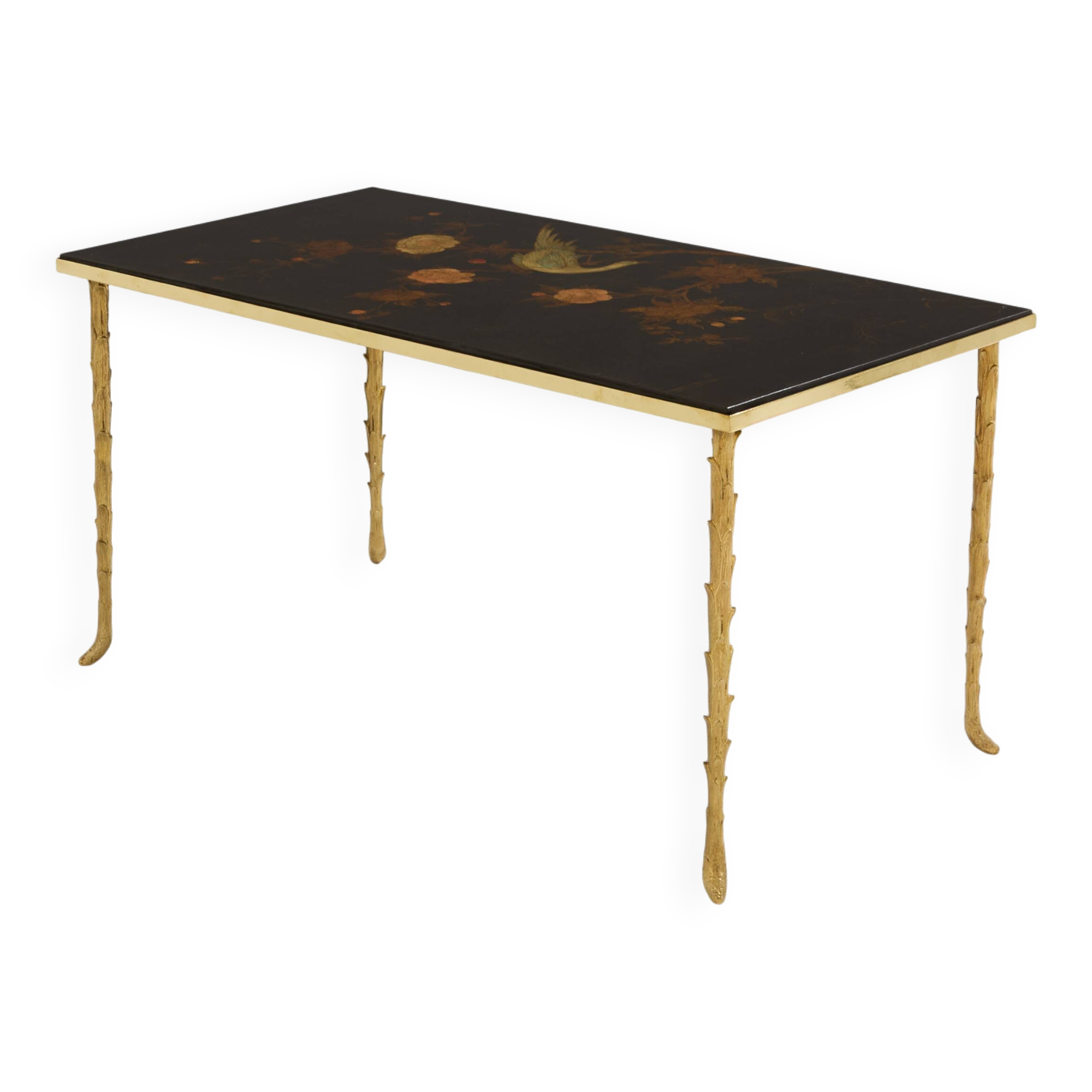 Maison Baguès bamboo brass Chinese lacquered small coffee table 1950s