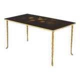 Maison Baguès bamboo brass Chinese lacquered small coffee table 1950s