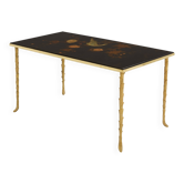 Maison Baguès bamboo brass chinese lacquered small coffee table 1950s