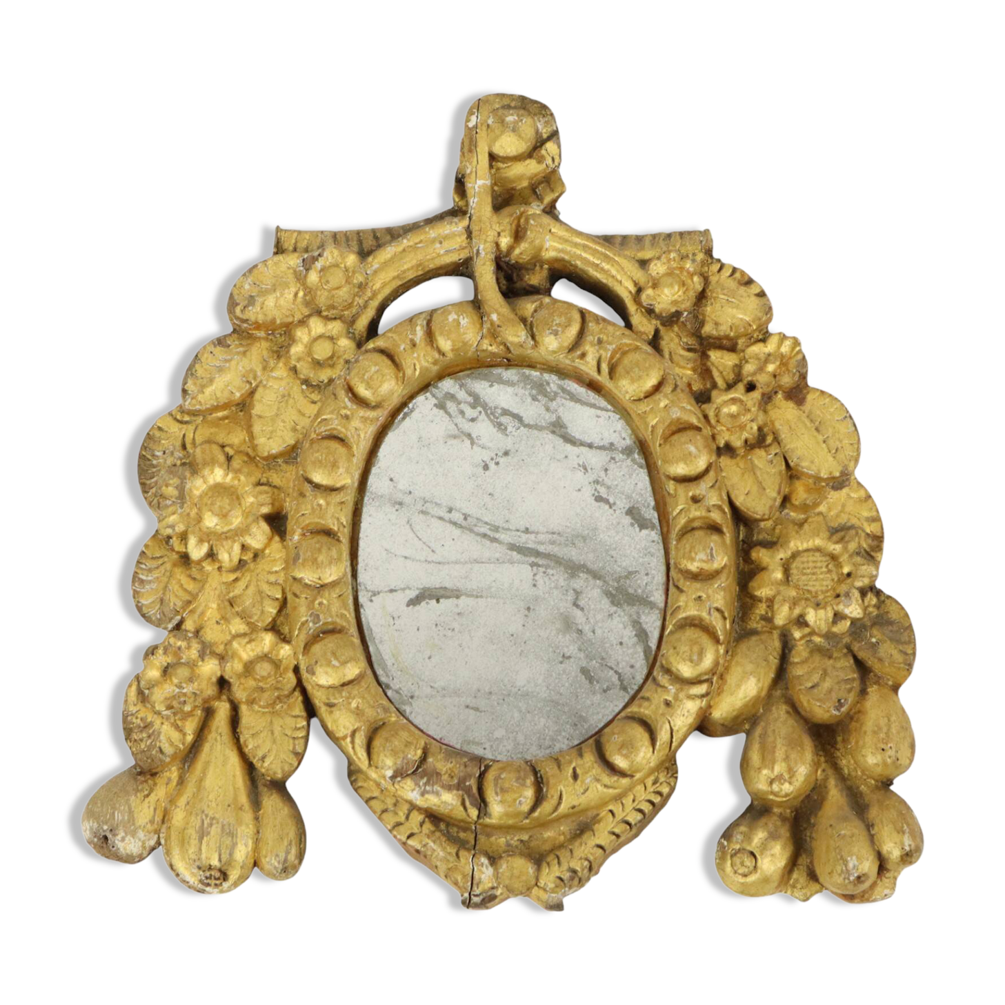Small Antique Weathered Mirror Gilded Wood 19th Century