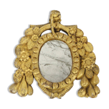 Petit miroir ancien patiné en bois doré du XIXe siècle
