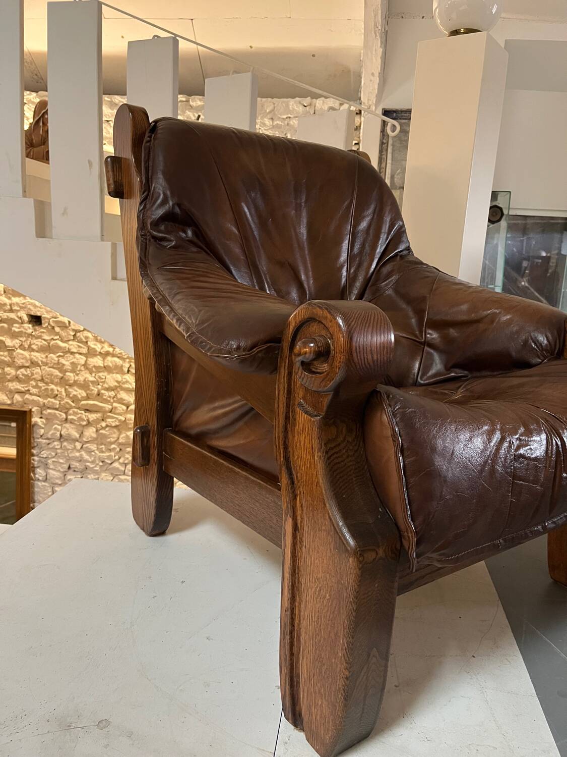 1960s Sofa and 2 Armchairs Set in Wood and Leather