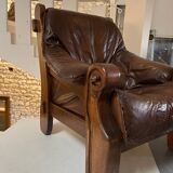 1960s Sofa and 2 Armchairs Set in Wood and Leather