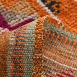 Tapis Kilim Vintage Orange et Rose, Motifs Géométriques, 77x326 Cm