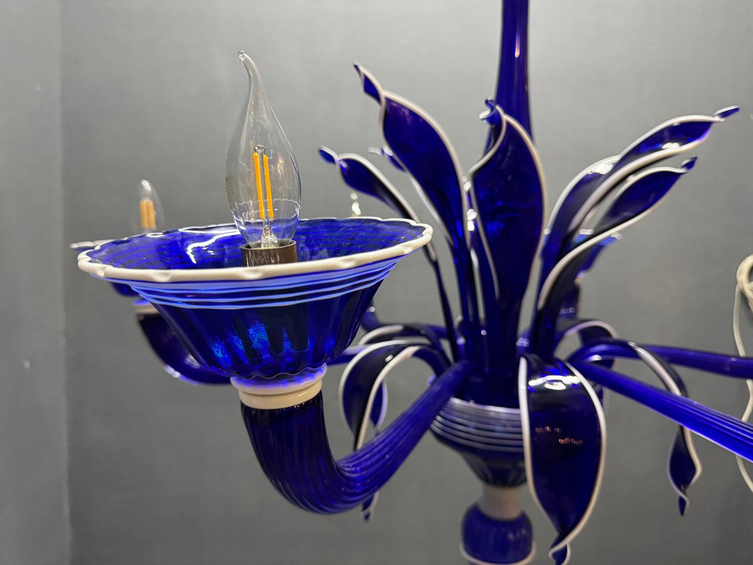 Vintage Blue and White Murano Chandelier, Italy, 1980s