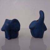 Mid-Century Blue Ceramic Elephants, Austria, Set of 2
