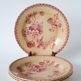 Set of 4 flat plates in Iron Earth, Gien "Capucines" model, late 19th century