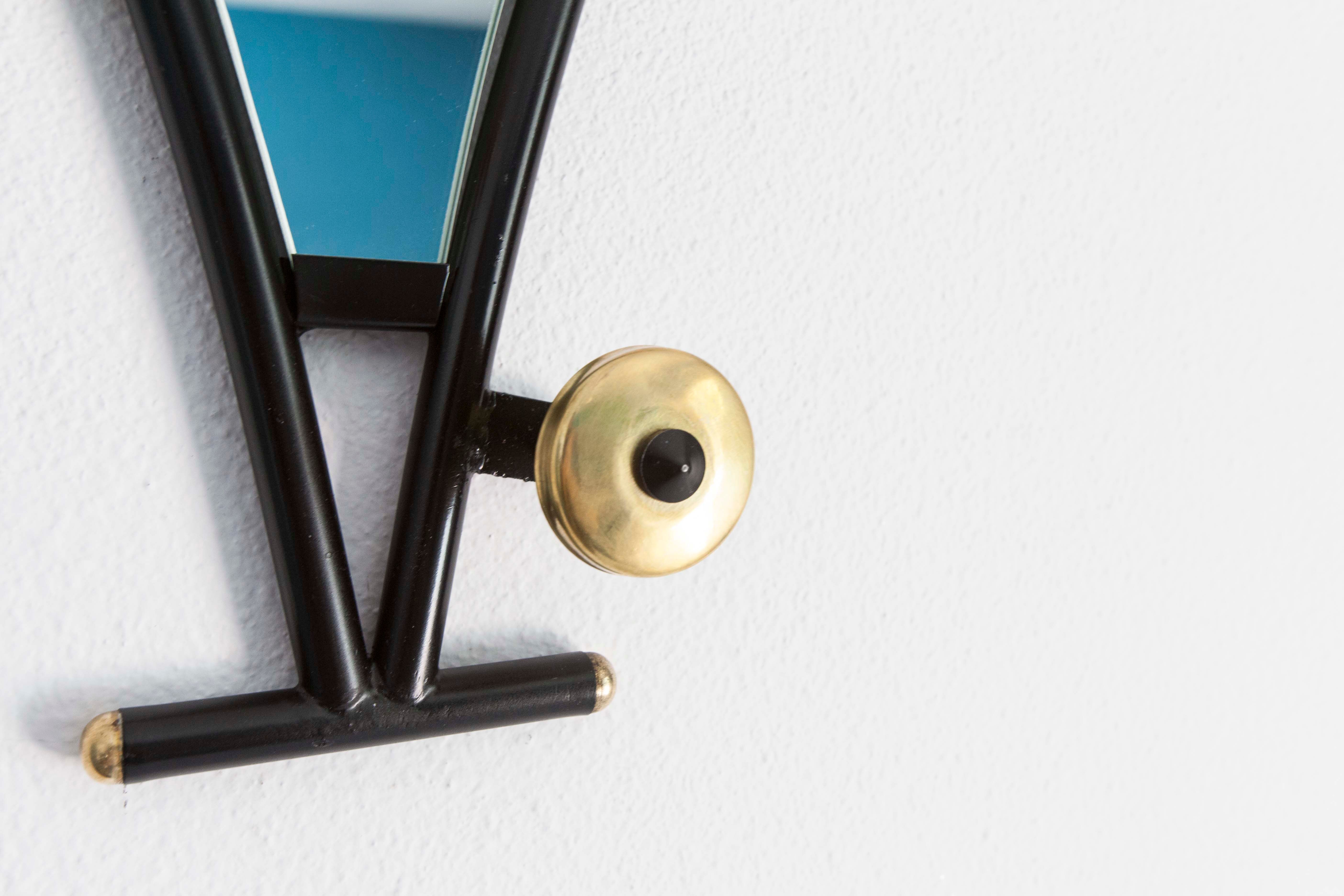 Porte manteau mural 4 patères en laiton avec miroir années 60 restauré
