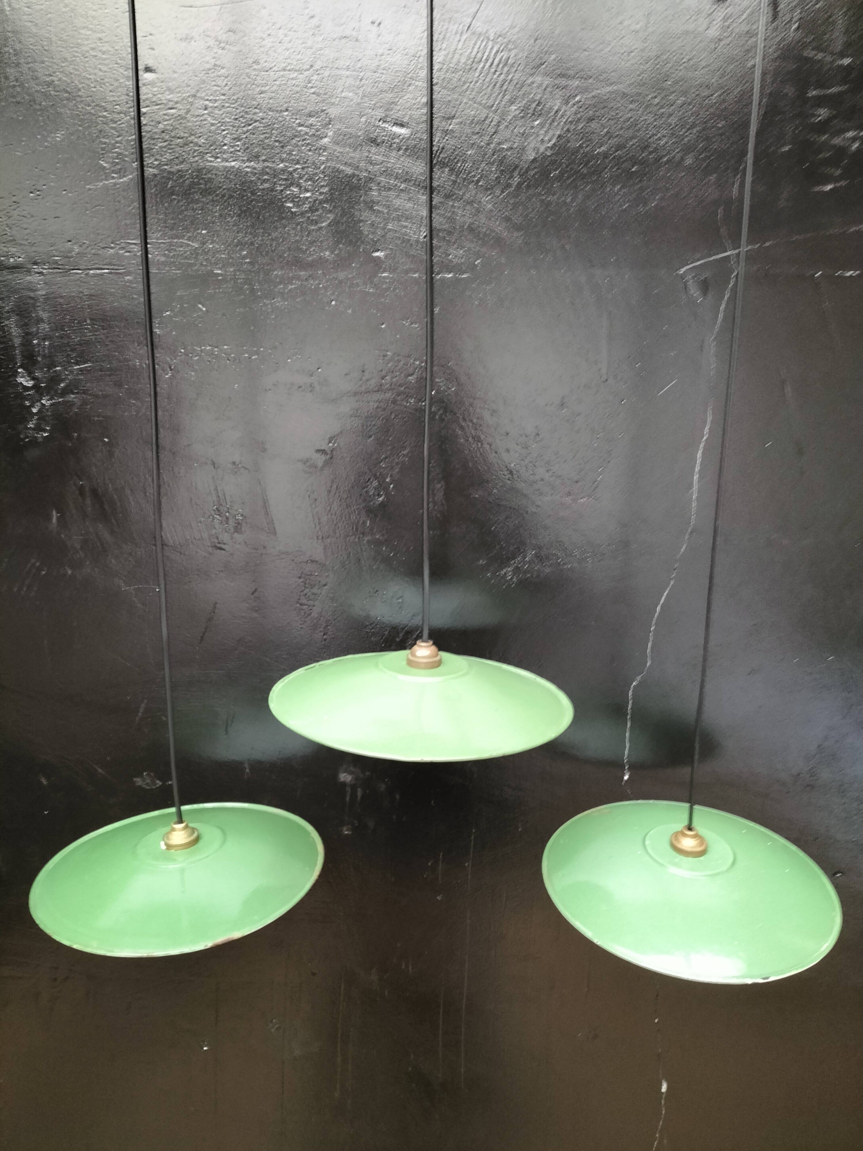 Enameled sheet metal pendant lights