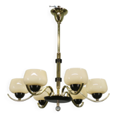 Italian Brass Chandelier with Opaline Glass Shades, 1950s