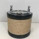 Ice bucket in leather, rope, and chrome. In the style of Jacques Adnet