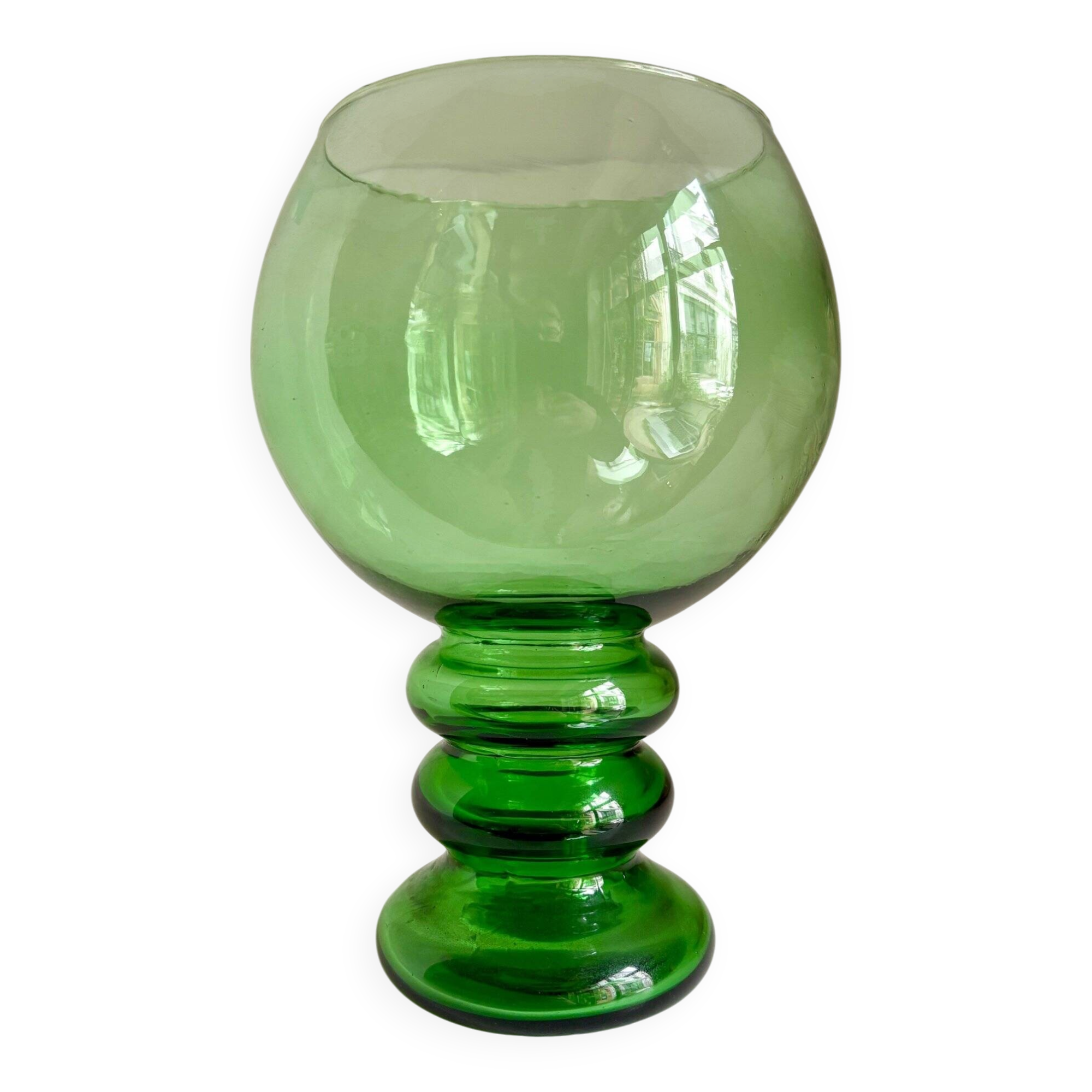 Green glass ball vase