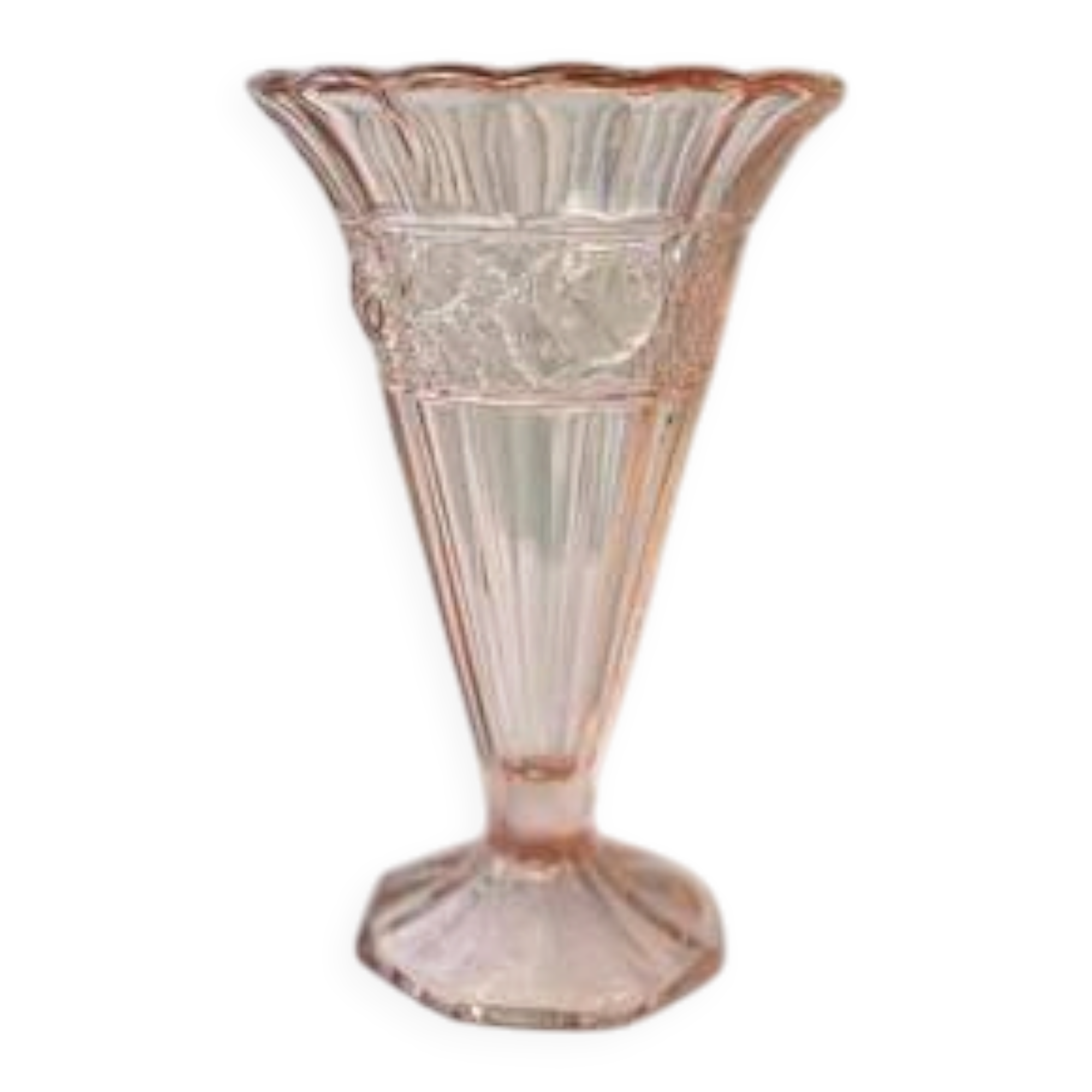 Scailmont glass vase in pressed pink glass - Art Deco Belgium