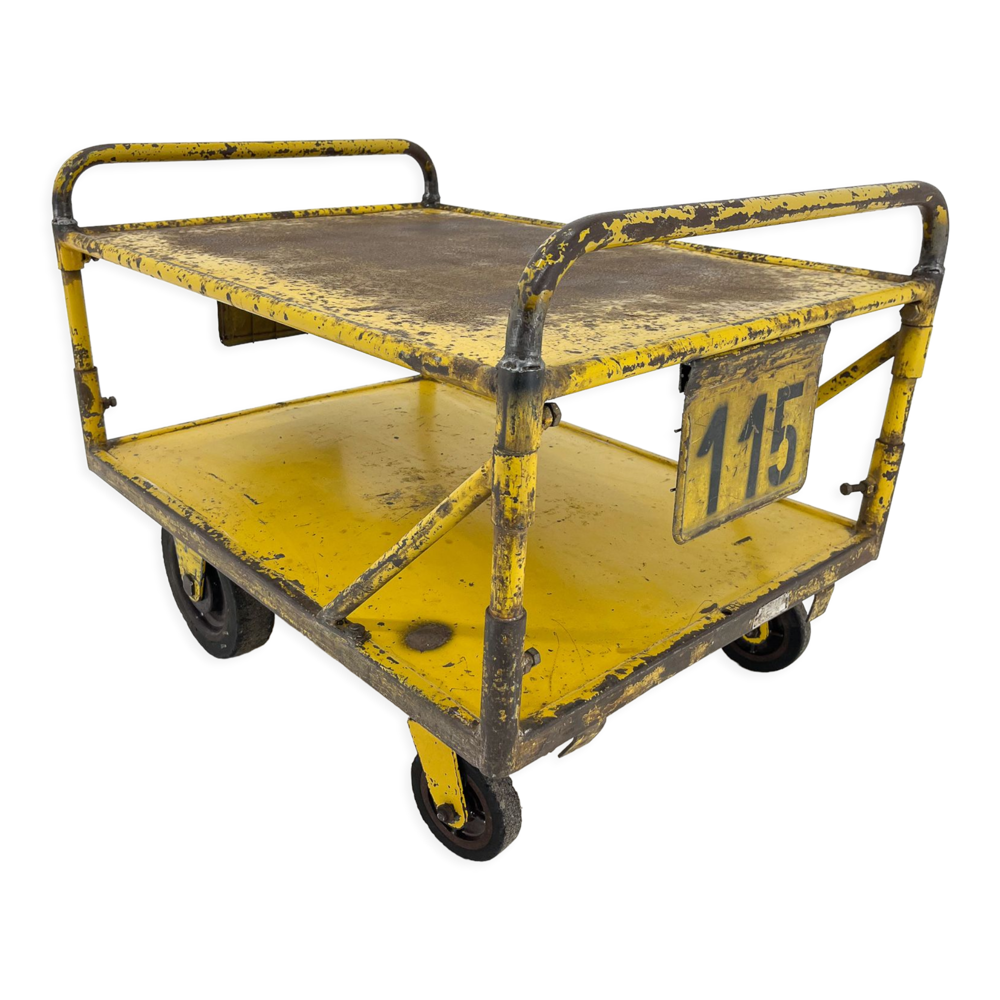 Vintage industrial coffee or side table on wheels