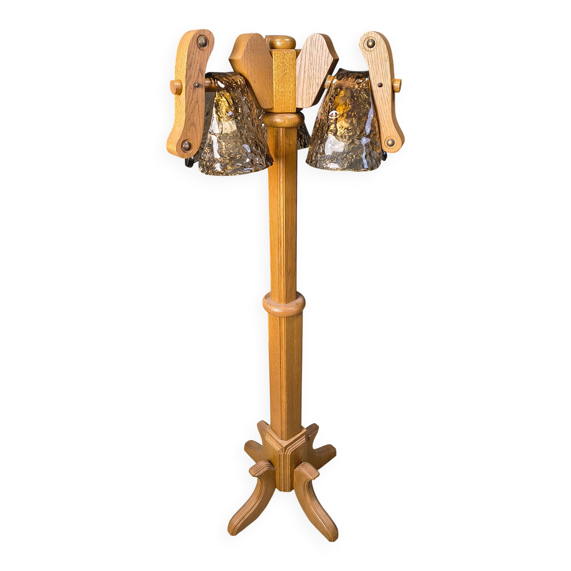 Rustic oak and Murano glass floor lamp, 1960s