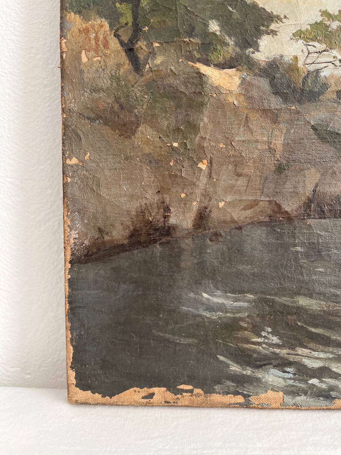 Old oil painting on canvas landscape signed Mouthon 19th century