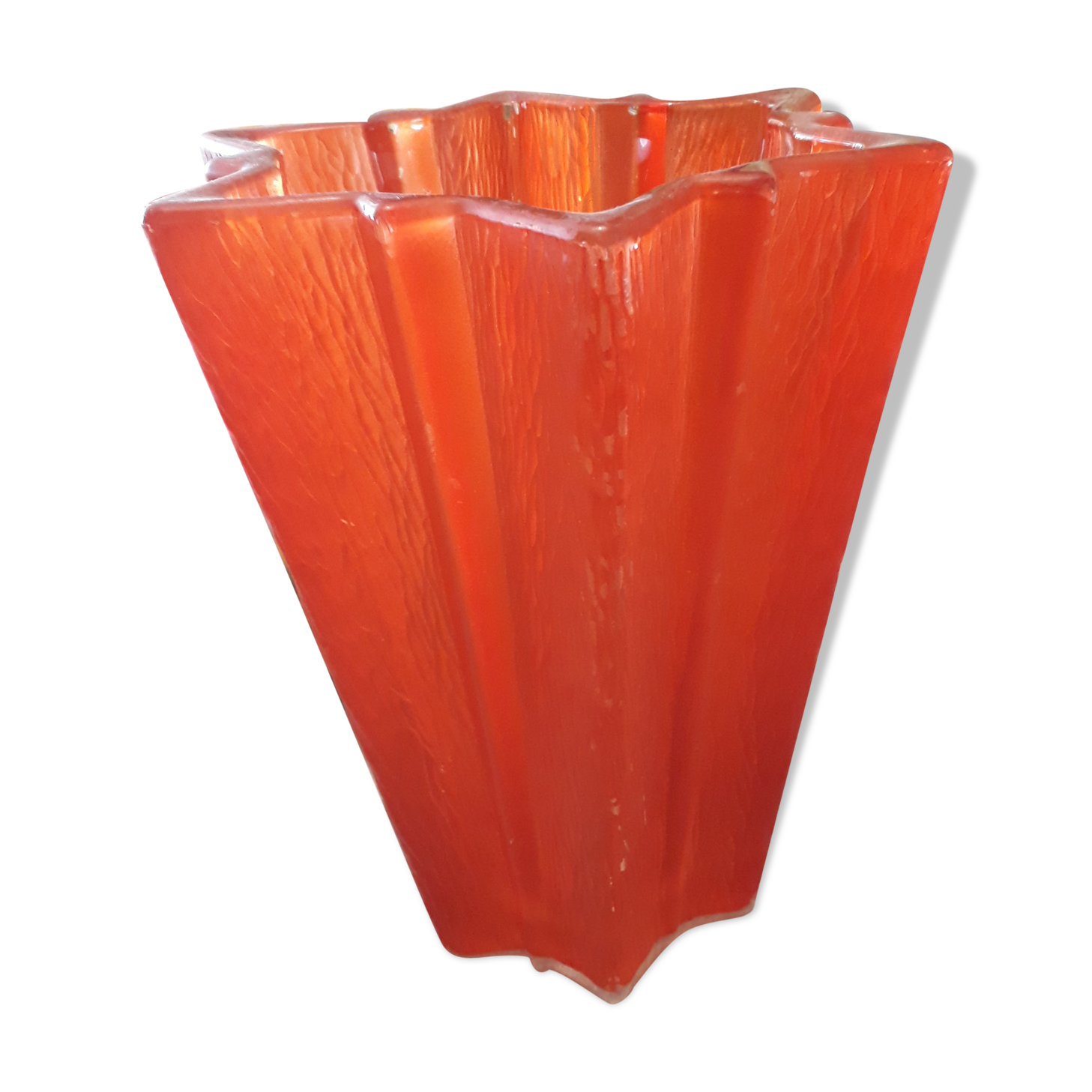Vase en verre orange 22x19cm années 70