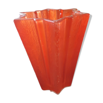 Vase en verre orange 22x19cm années 70