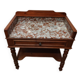 Ancienne table de toilette en bois et marbre