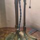 Antique lamp, patinated bronze, art nouveau, stained glass lampshade