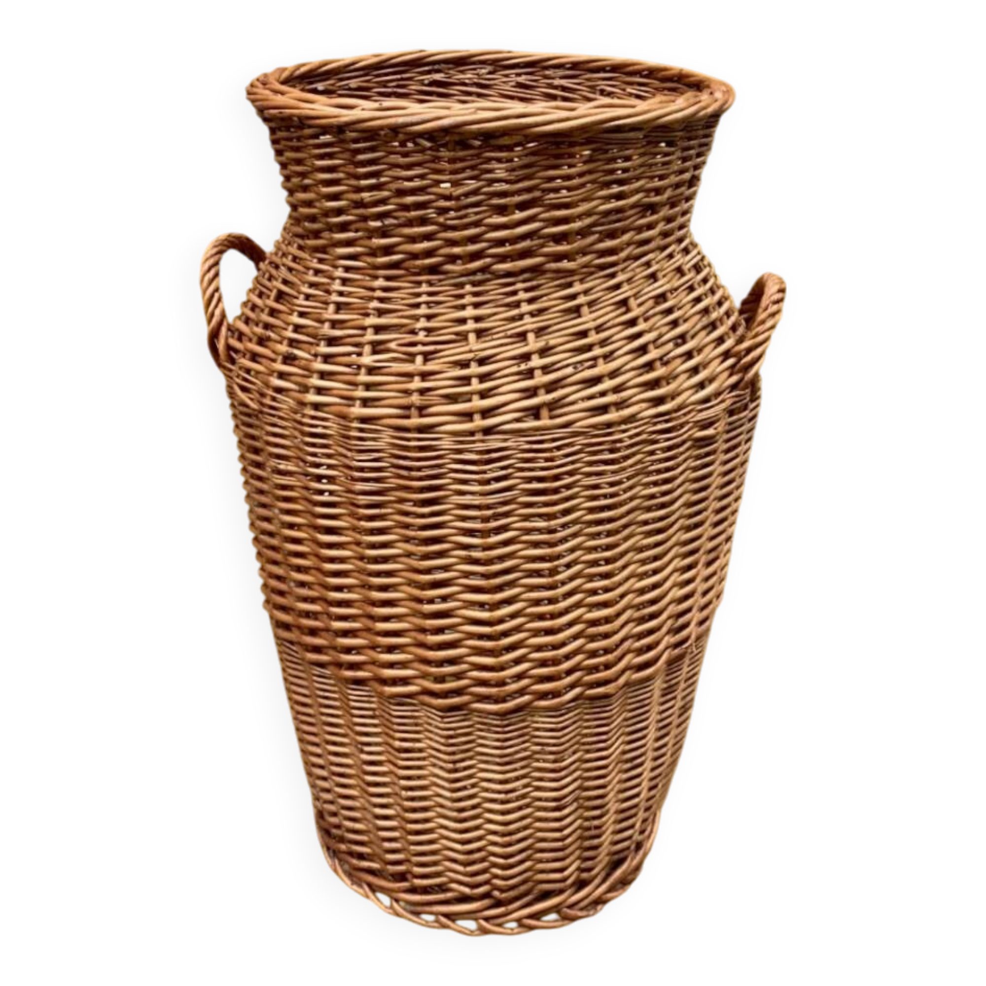 Large antique woven wicker basket – amphora shape – circa 1950