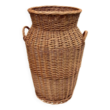 Grand panier ancien en osier tressé – forme amphore – vers 1950