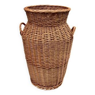 Large antique woven wicker basket – amphora shape – circa 1950