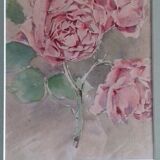 Ancient watercolour painting "3 blossoming roses"