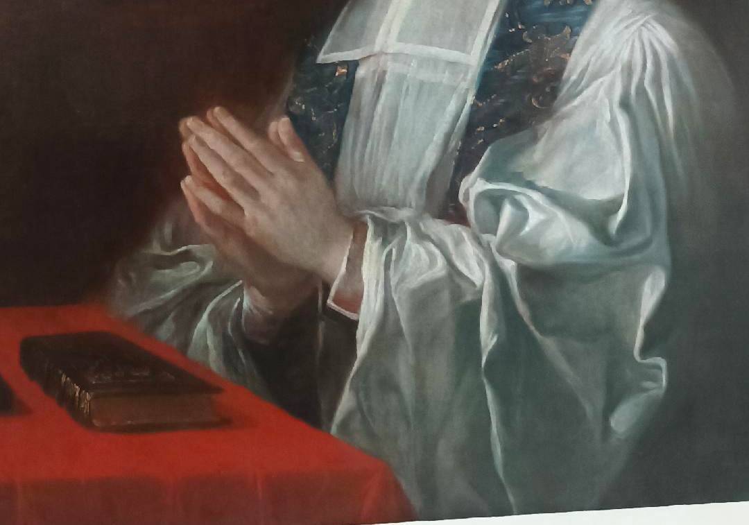 Peinture ancienne sur toile le portrait d'un prélat, école francaise xviii
