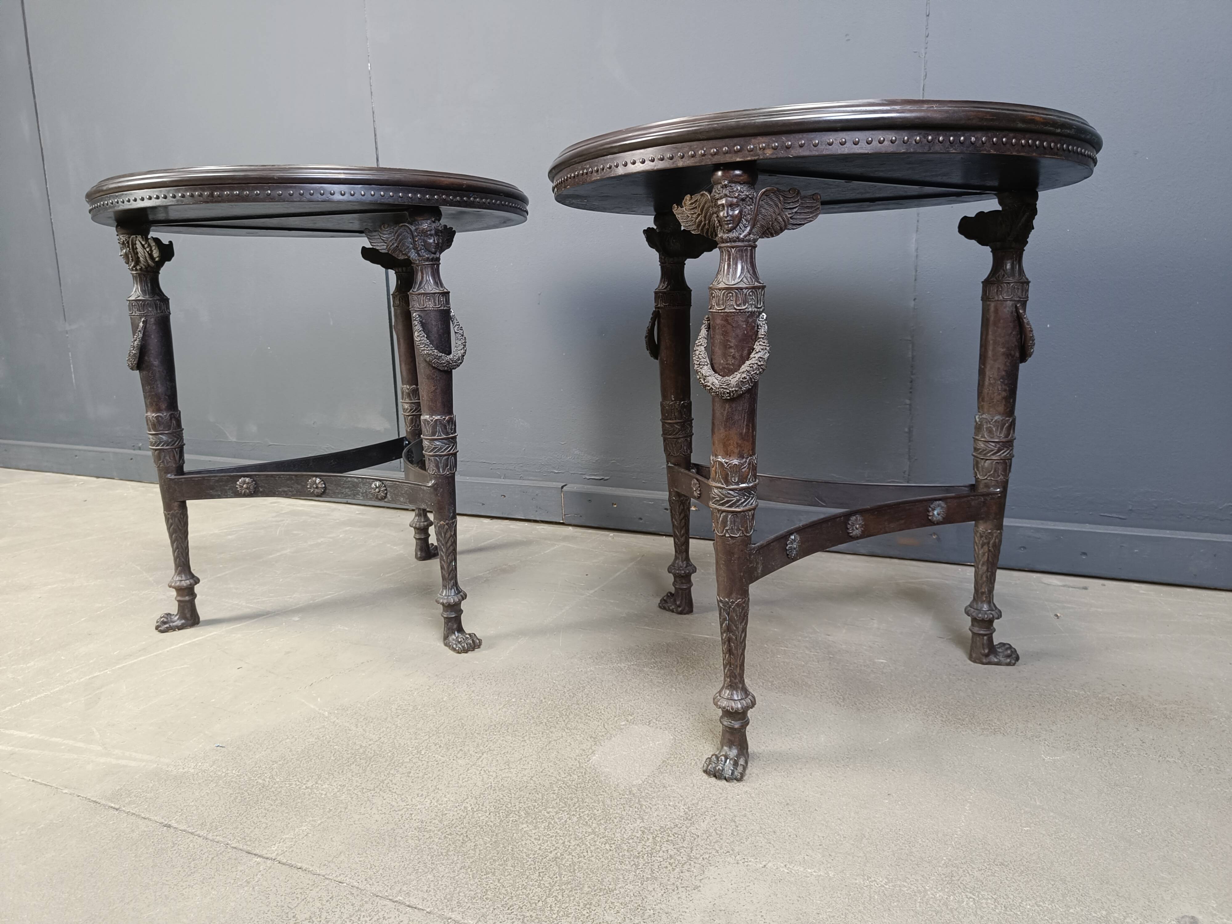 French Empire style marble and bronze side tables, 1950s