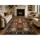 Hand-Knotted Wool Area Rug, Red Geometric Botanical Carpet for Living Room