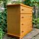 Dresser and its bedside table in cane rattan and vintage oak from the 1970s.