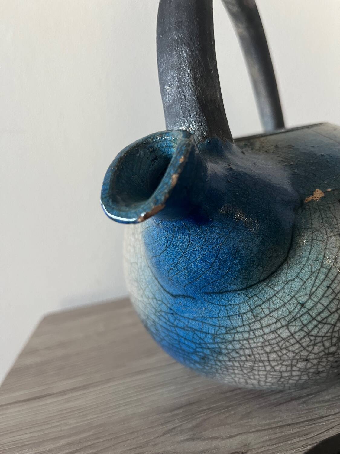 Handcrafted blue raku ceramic teapot – high handle Japanese design