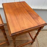 Set of 3 rustic cherry wood nesting coffee tables from the 1950s.