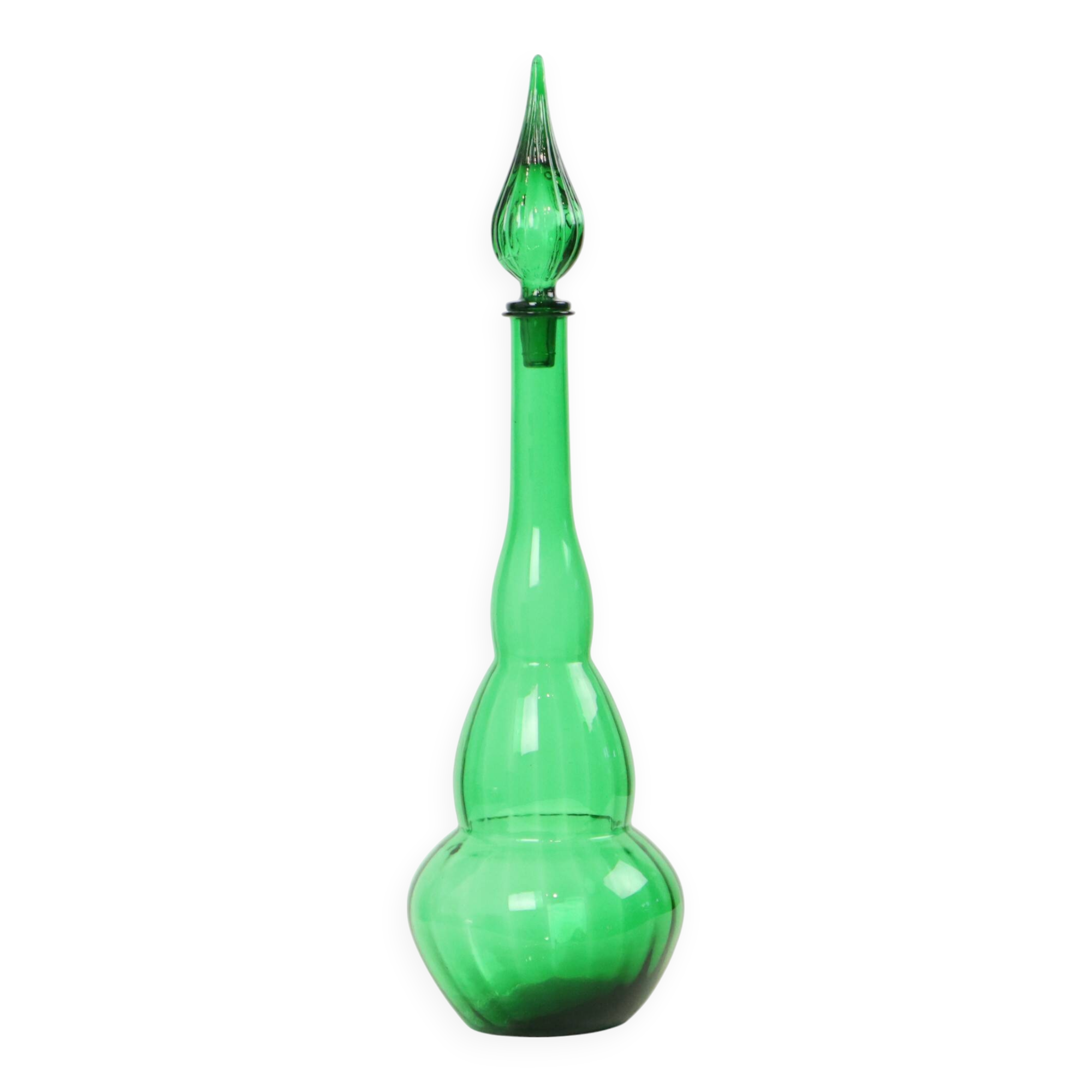 Huge Green Glass Carafe Genie Bottle Empoli Italy 63cm