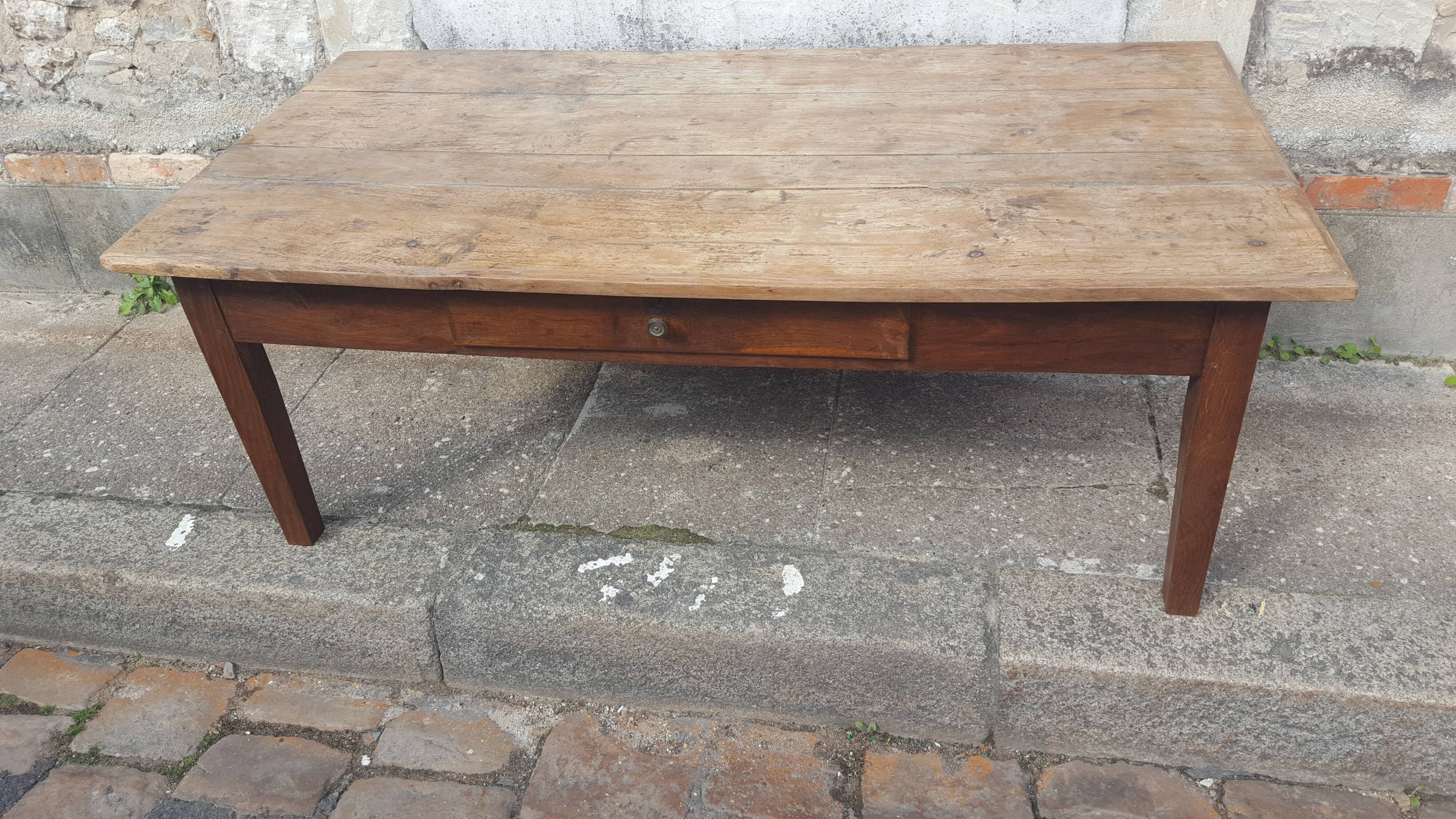 Raw wood farm table coffee table