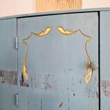 Old blue wood bedside table