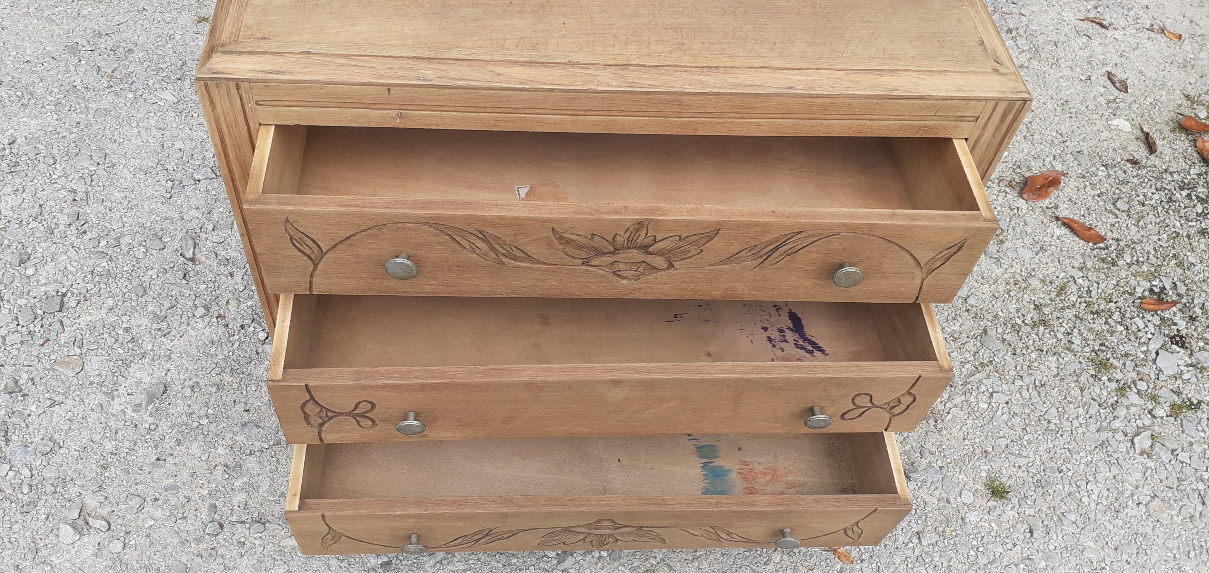 Chest of drawers 3 drawers art deco wood raw