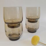 Set of 4 vintage 70s smoked glass water glasses
