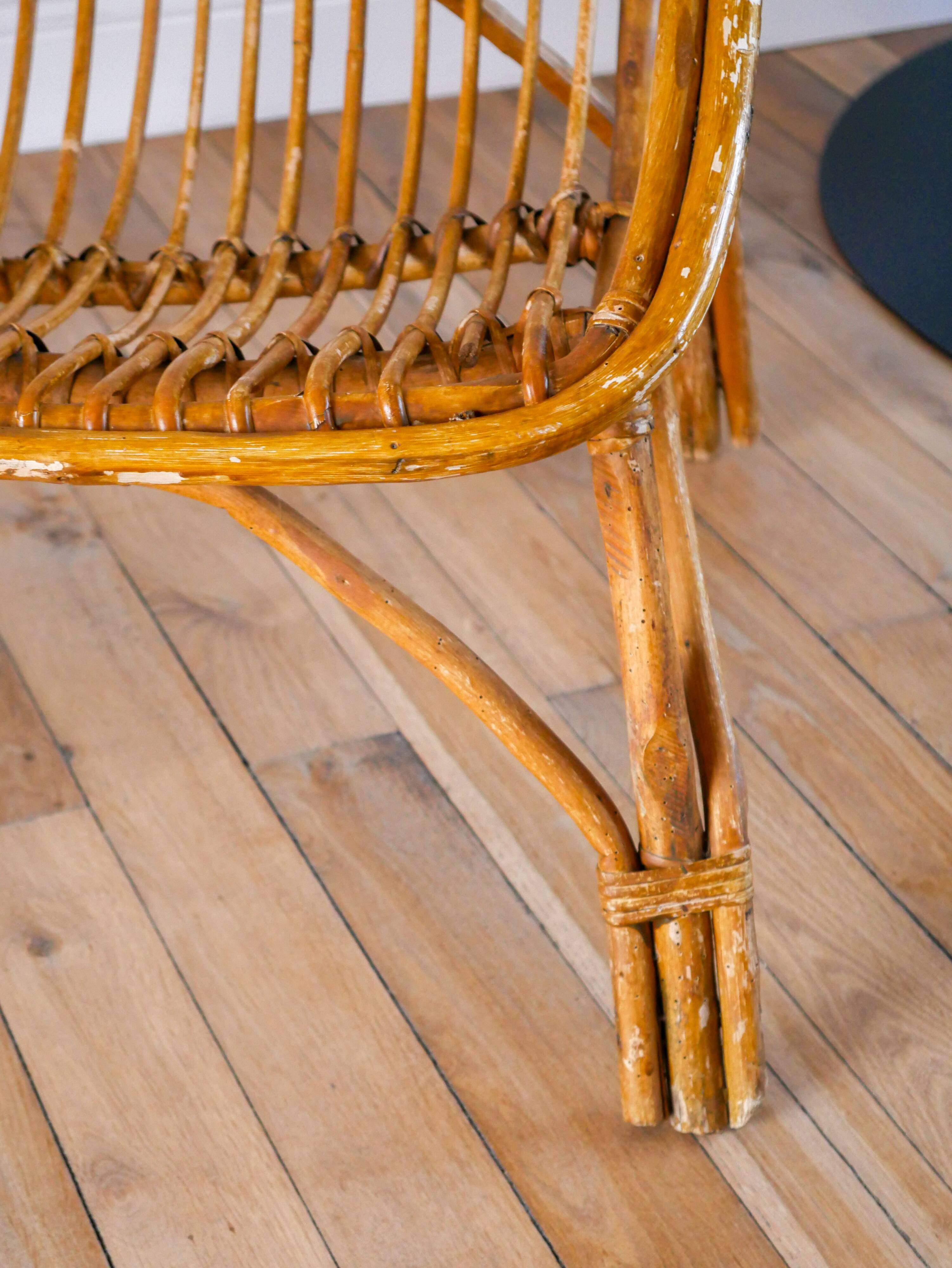 Shell armchair in rattan and bamboo, early 20th century