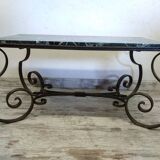 Wrought iron and marble coffee table
