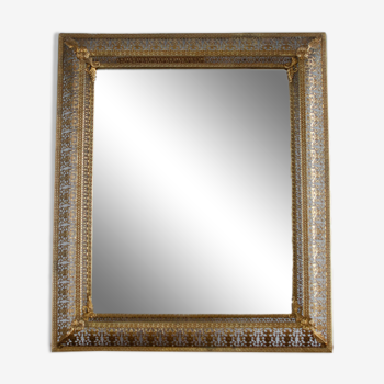 Miroir ancien à poser avec adre en laiton ajouré  39x31cm