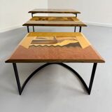 Table basse gigogne marqueterie géométrique design italien vintage