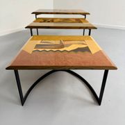 Table basse gigogne marqueterie géométrique design italien vintage