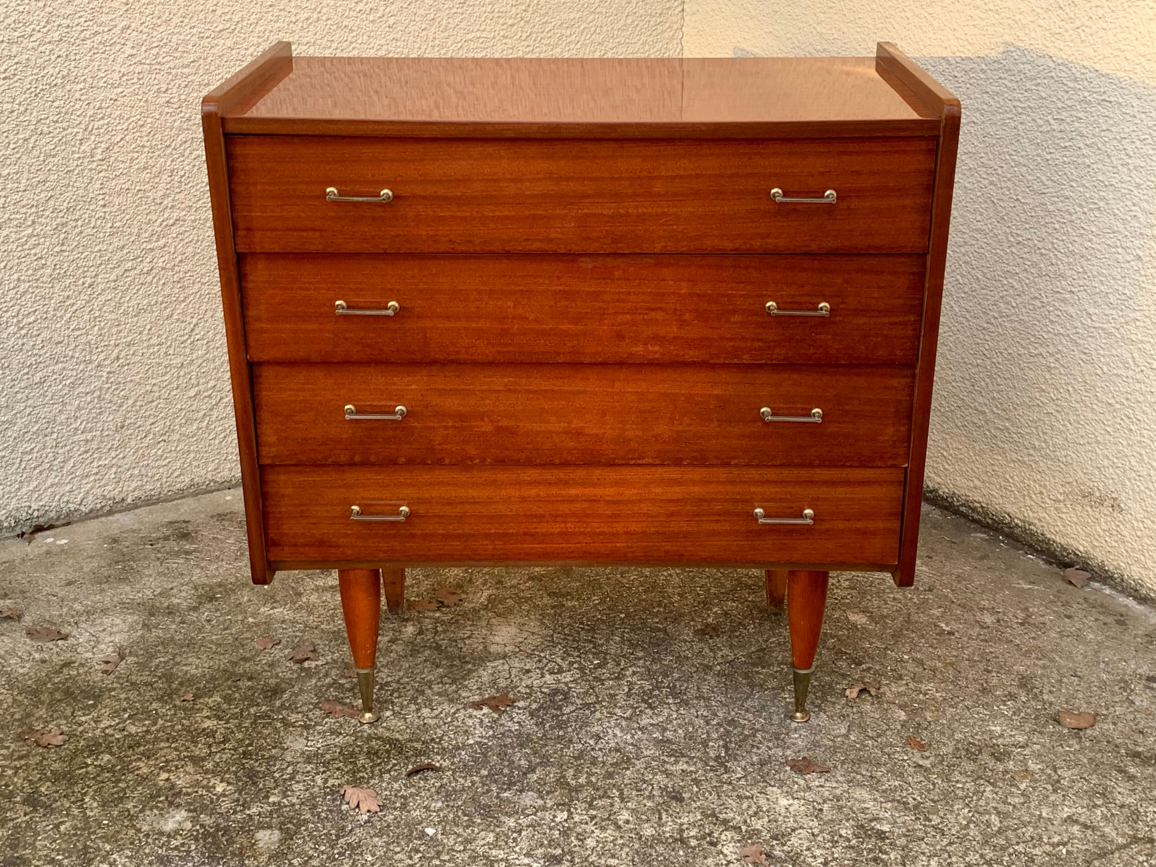Vintage varnished teak chest of drawers 1970