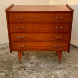 Vintage varnished teak chest of drawers 1970