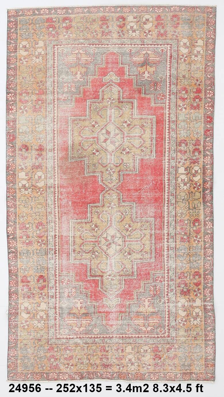 4x8 Red & Beige Geometric Tribal Turkish Rug, 135x252Cm