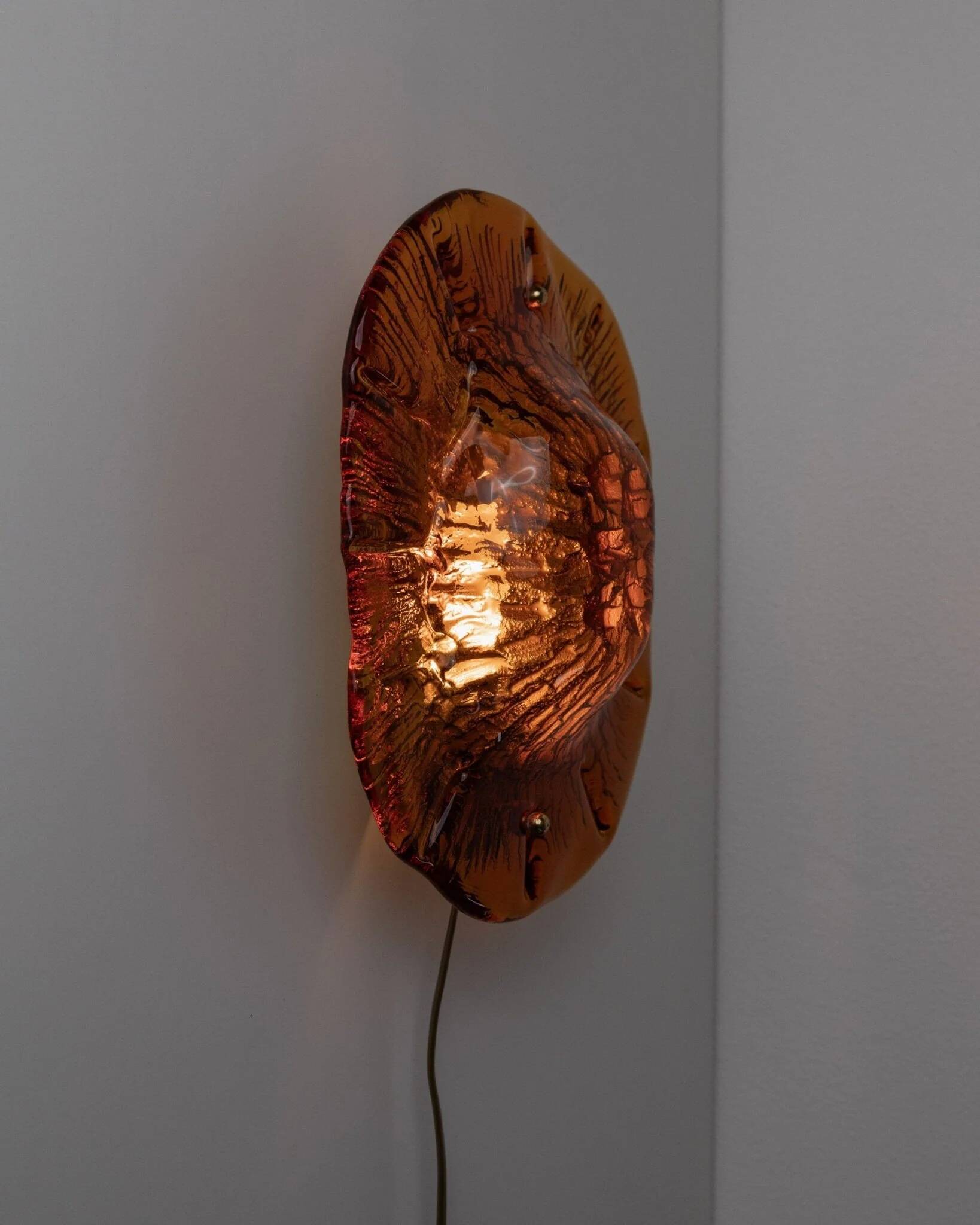 Orange Glass & Metal Wall Lamp Medaillon by Vitrika, 1960s Boho Vintage
