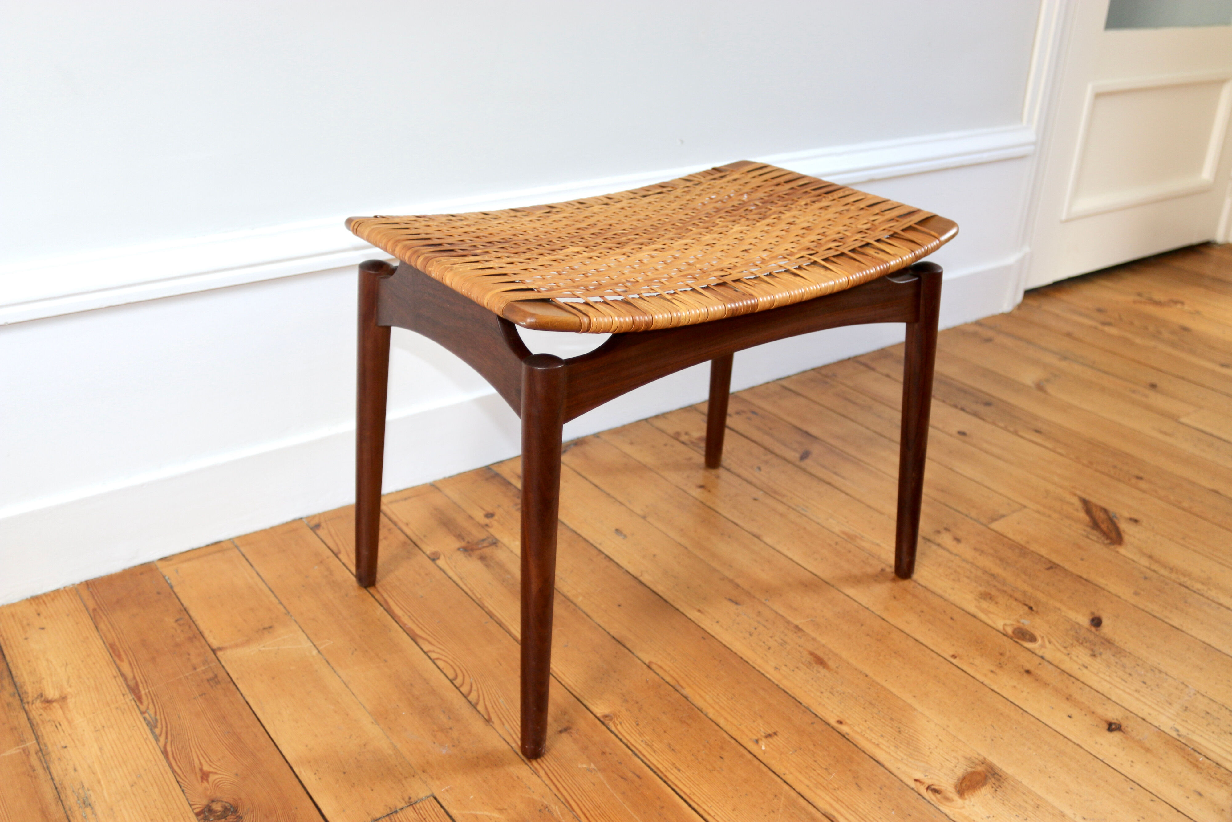 Scandinavian teak and wicker stool Olholm 1960